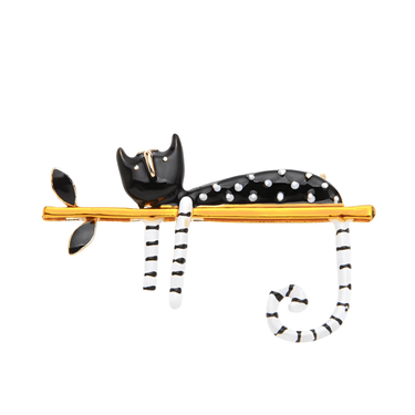 Lazy Cat Sitting On The Tree Brooches For Women -, Brooches , Drestiny , Australia, Black, Brooches, Canada, Gender_Women, New Zealand, United Kingdom, United States , Drestiny , www.shopdrestiny.com